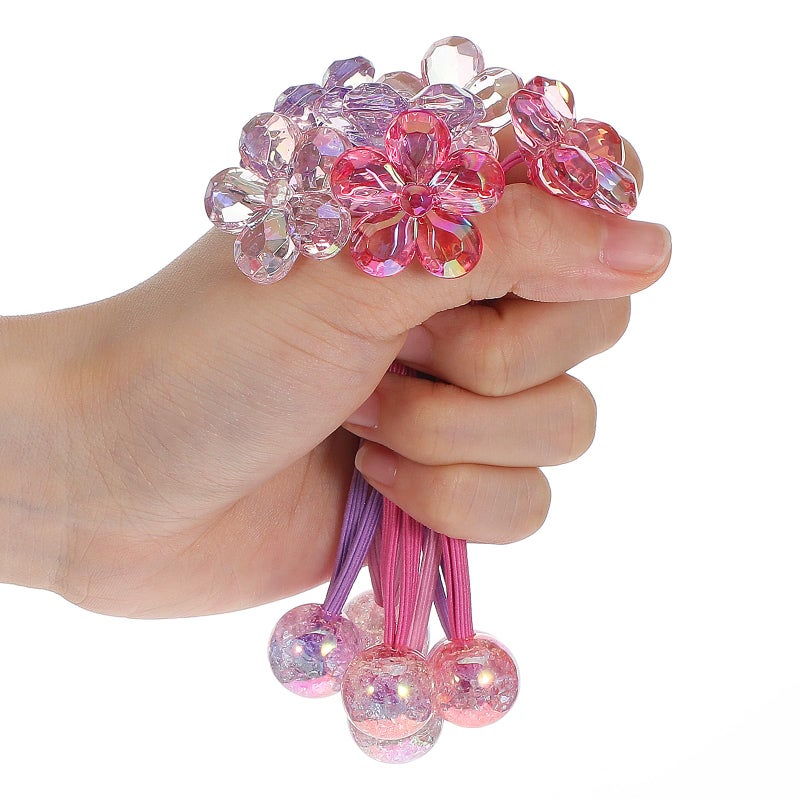 Tyqour 6 Pcs Bubble Hair Ties for Girls, Colored Camellia Rubber Beads Bubble Balls Hair Ties Ponytailers for Kids Toddler Girls (Pink, Rose Red, Purple) - Image 3